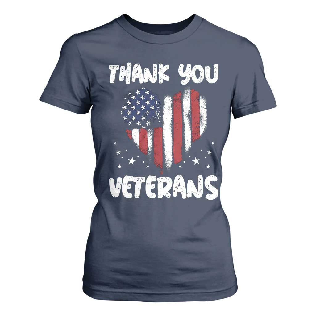 Thank You Veterans T Shirt For Women Patriotic Veterans Day Grunge USA Flag Heart TS10 Navy Print Your Wear