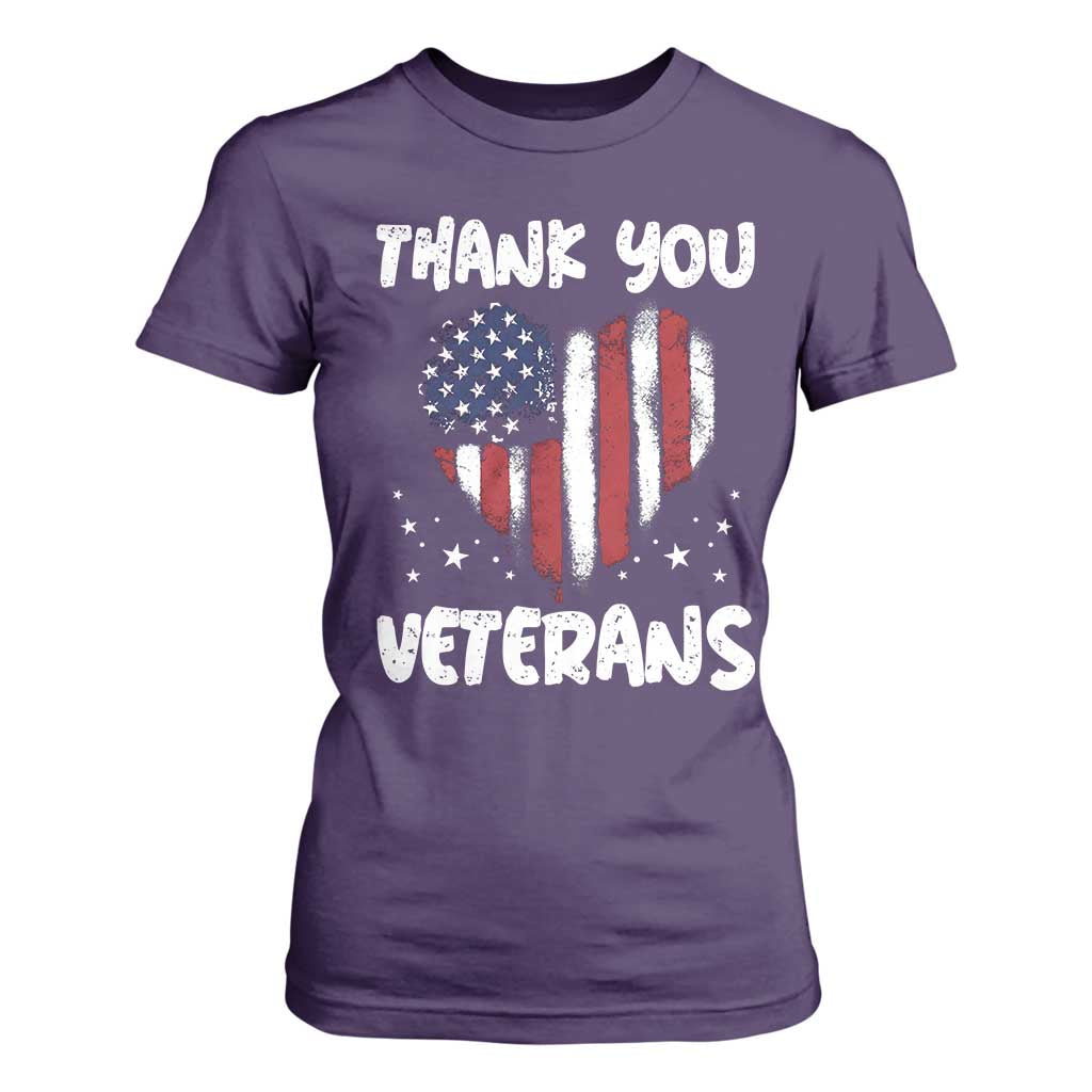 Thank You Veterans T Shirt For Women Patriotic Veterans Day Grunge USA Flag Heart TS10 Purple Print Your Wear