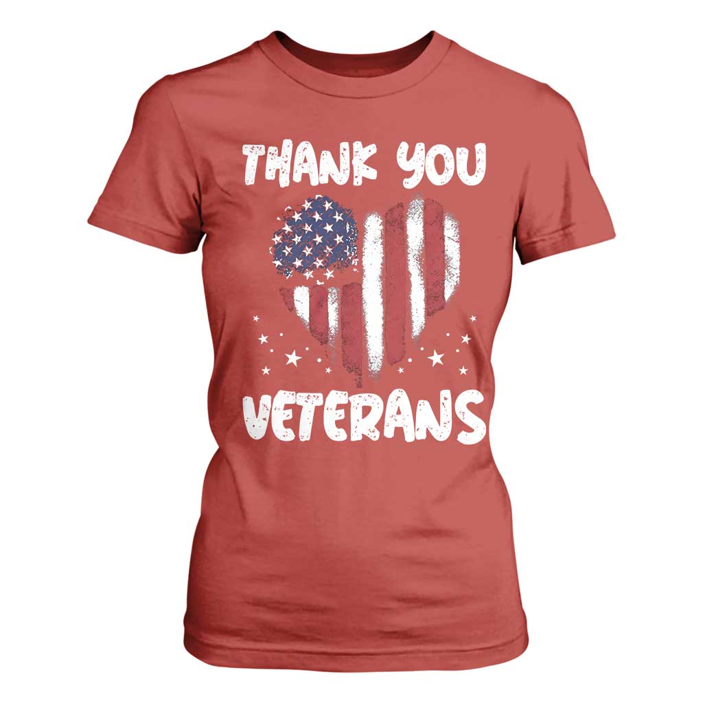 Thank You Veterans T Shirt For Women Patriotic Veterans Day Grunge USA Flag Heart TS10 Red Print Your Wear
