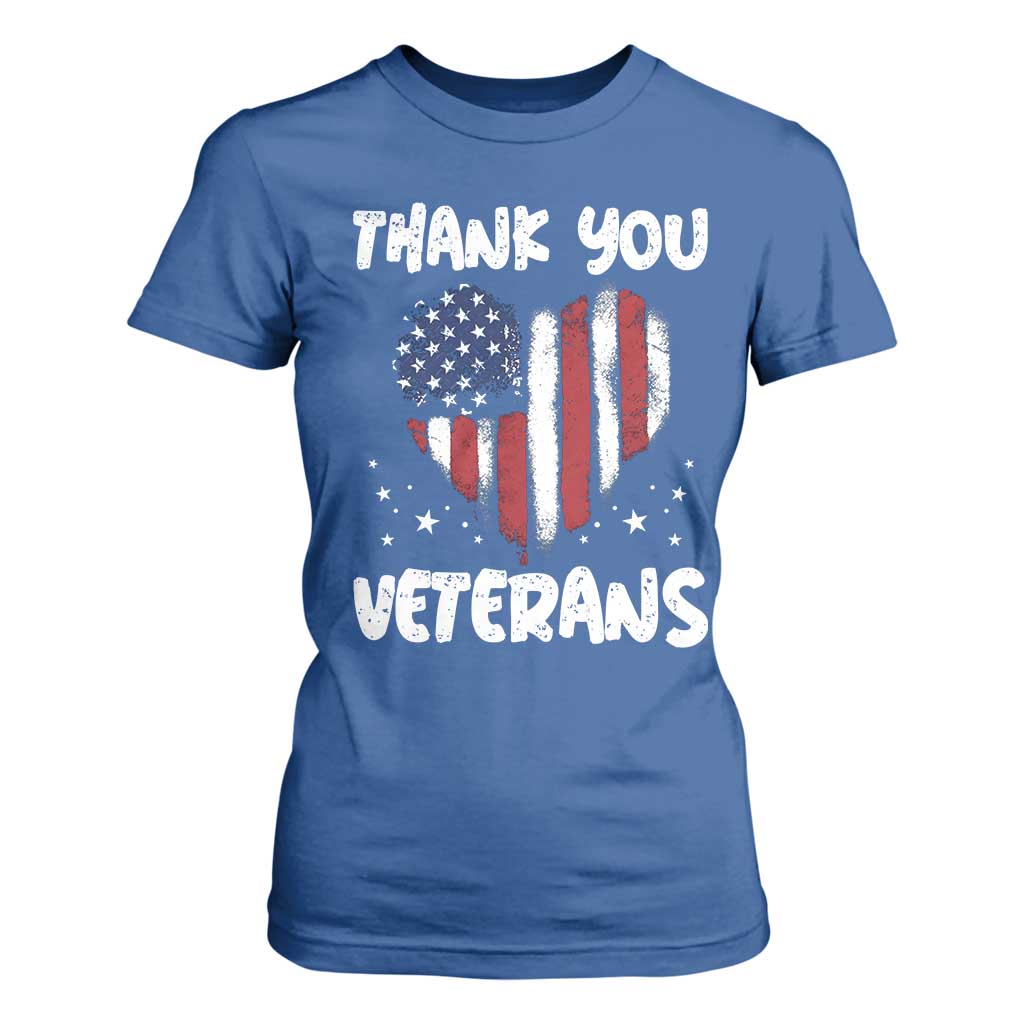 Thank You Veterans T Shirt For Women Patriotic Veterans Day Grunge USA Flag Heart TS10 Royal Blue Print Your Wear