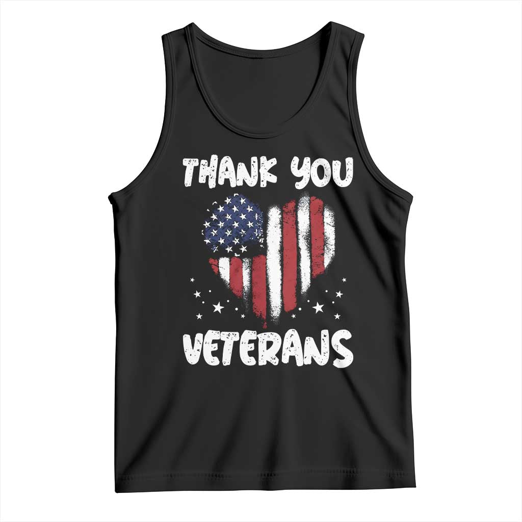 Thank You Veterans Tank Top Patriotic Veterans Day Grunge USA Flag Heart TS10 Black Print Your Wear