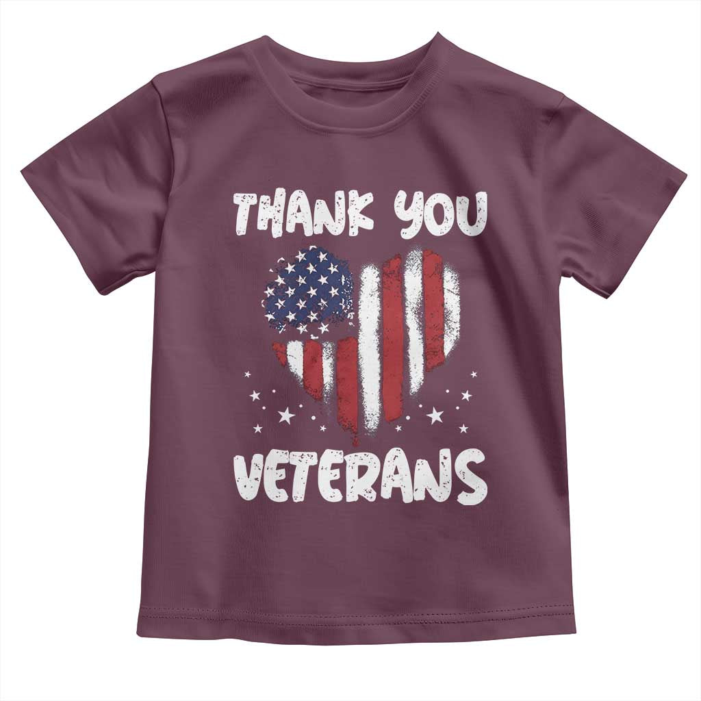 Thank You Veterans Toddler T Shirt Patriotic Veterans Day Grunge USA Flag Heart TS10 Maroon Print Your Wear