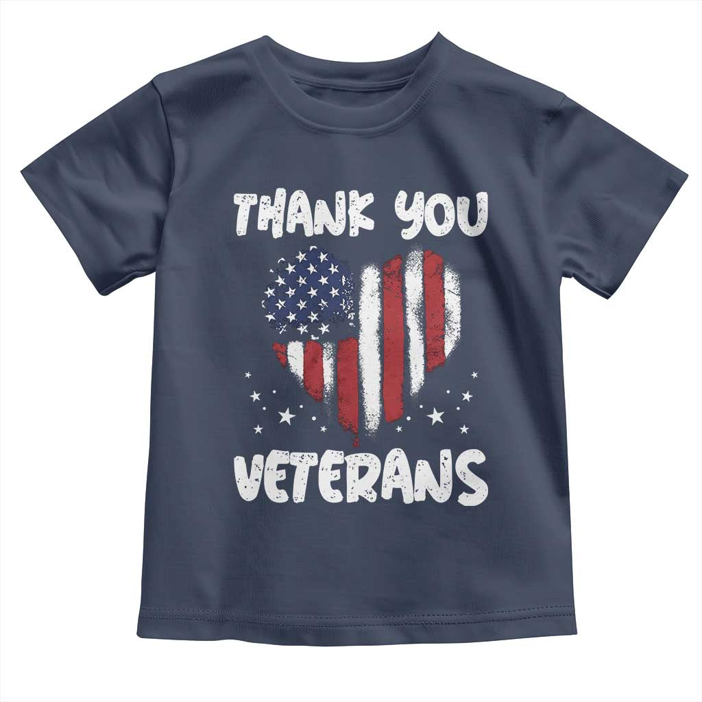 Thank You Veterans Toddler T Shirt Patriotic Veterans Day Grunge USA Flag Heart TS10 Navy Print Your Wear