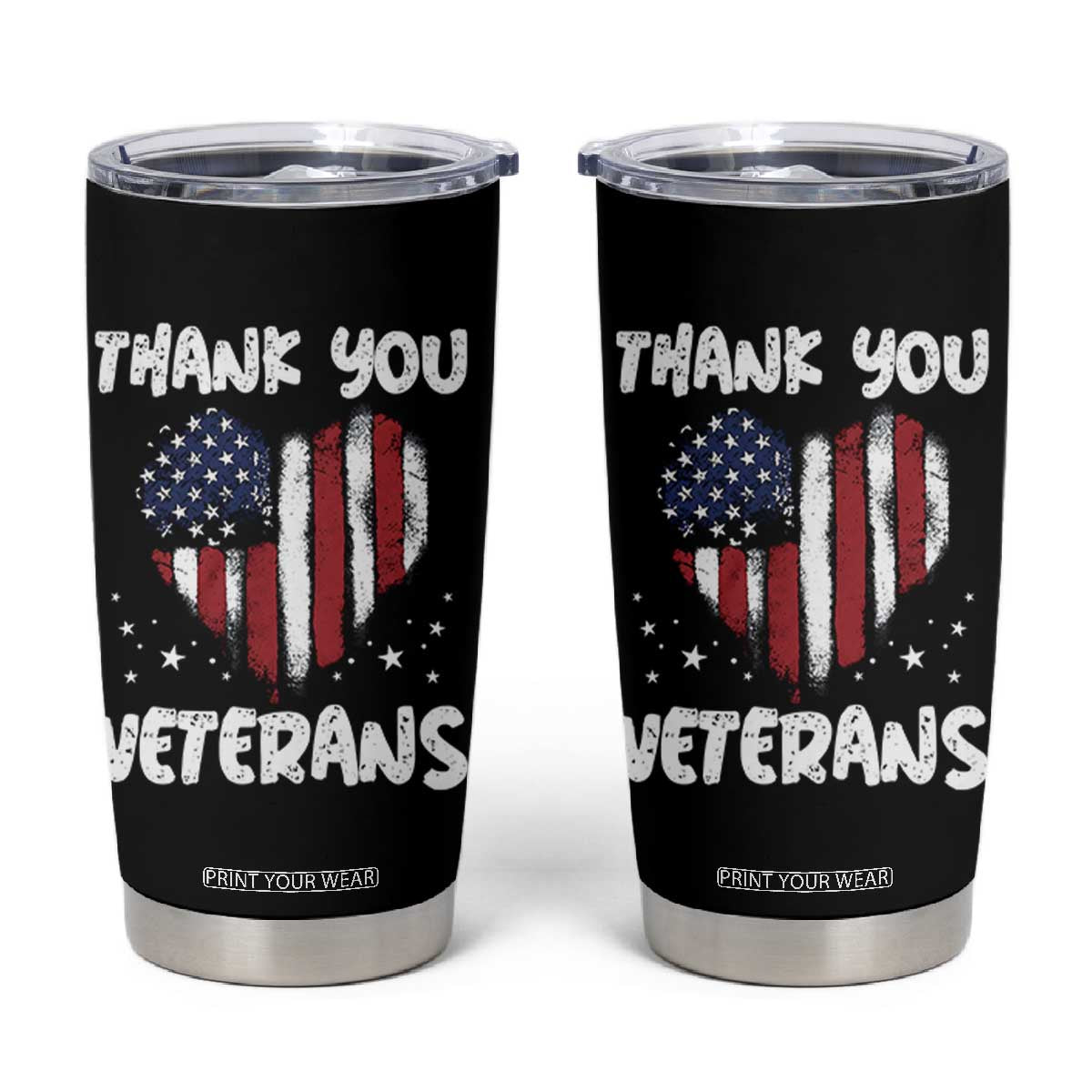 Thank You Veterans Tumbler Cup Patriotic Veterans Day Grunge USA Flag Heart TS10 Black Print Your Wear