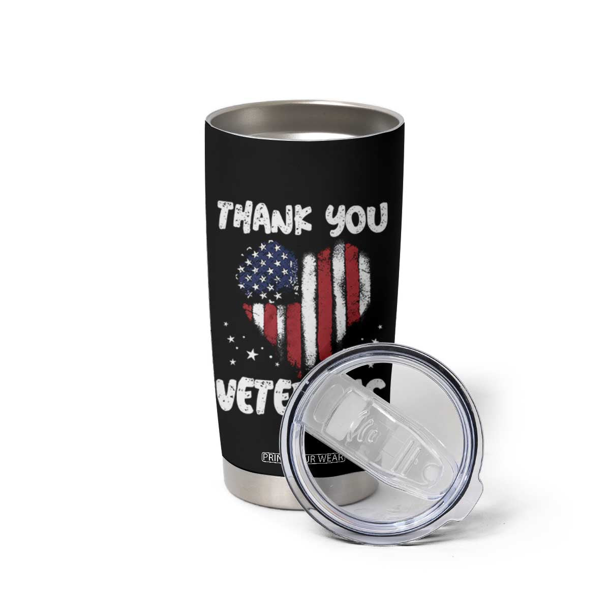 Thank You Veterans Tumbler Cup Patriotic Veterans Day Grunge USA Flag Heart TS10 Print Your Wear
