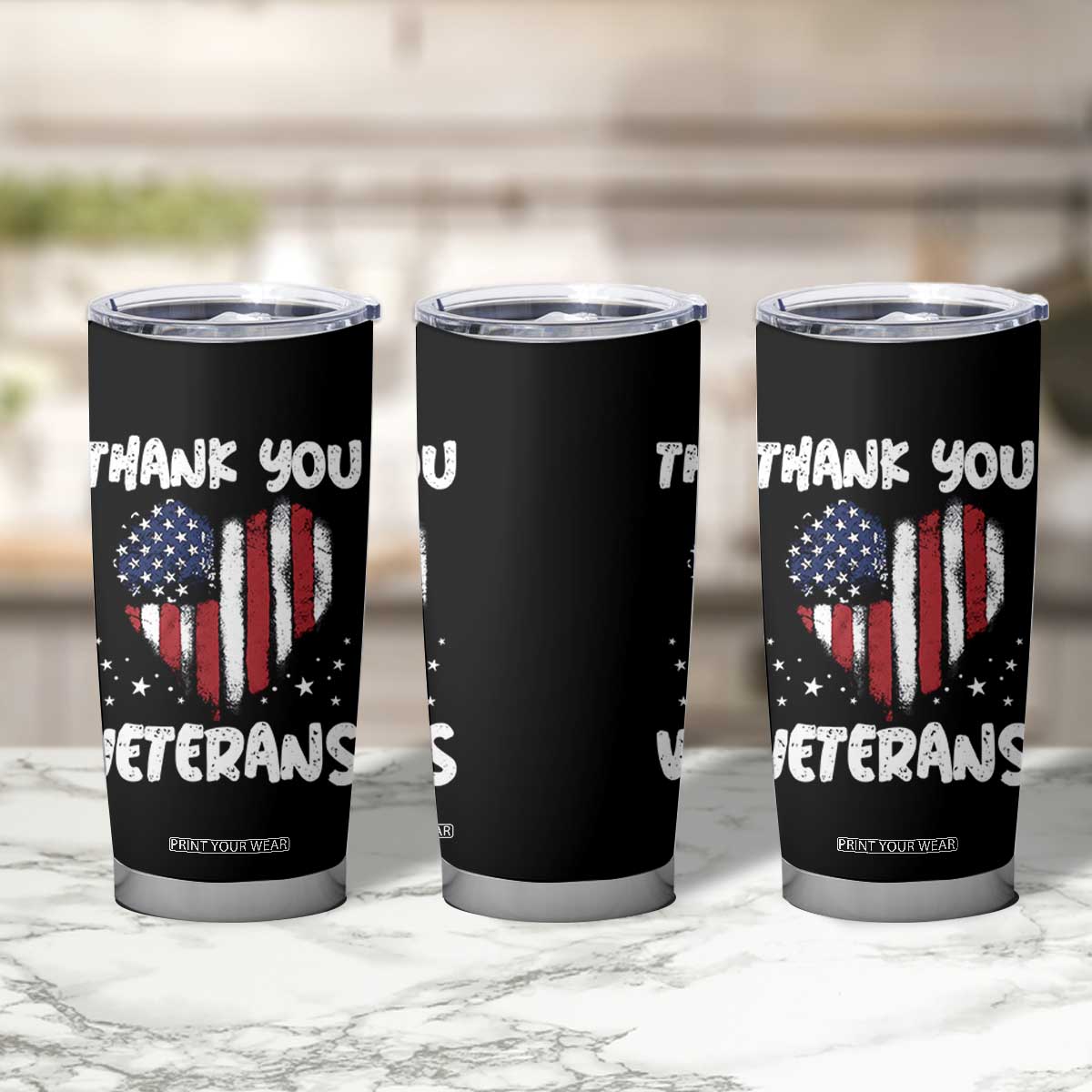 Thank You Veterans Tumbler Cup Patriotic Veterans Day Grunge USA Flag Heart TS10 Print Your Wear