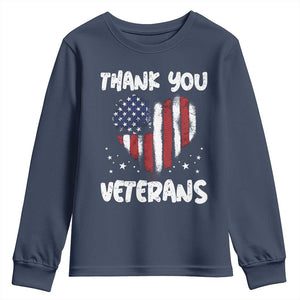 Thank You Veterans Youth Sweatshirt Patriotic Veterans Day Grunge USA Flag Heart TS10 Navy Print Your Wear