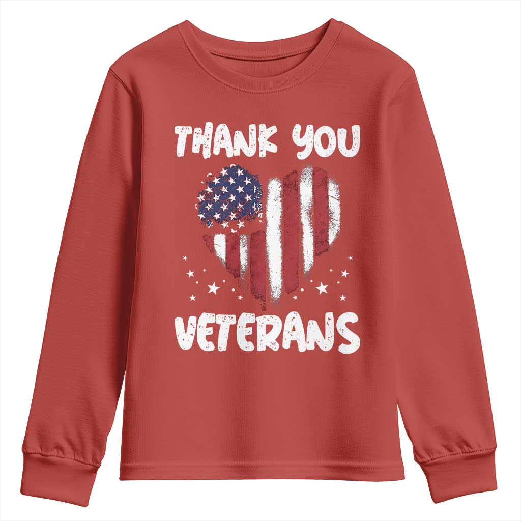 Thank You Veterans Youth Sweatshirt Patriotic Veterans Day Grunge USA Flag Heart TS10 Red Print Your Wear