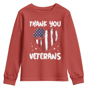Thank You Veterans Youth Sweatshirt Patriotic Veterans Day Grunge USA Flag Heart TS10 Red Print Your Wear