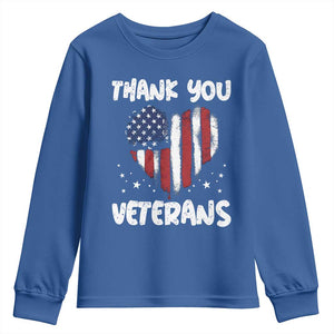 Thank You Veterans Youth Sweatshirt Patriotic Veterans Day Grunge USA Flag Heart TS10 Royal Blue Print Your Wear