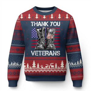 Thank You Veterans Ugly Christmas Sweater American Flag Military Supportive Veterans Day TS10 Navy Red Print Your Wear