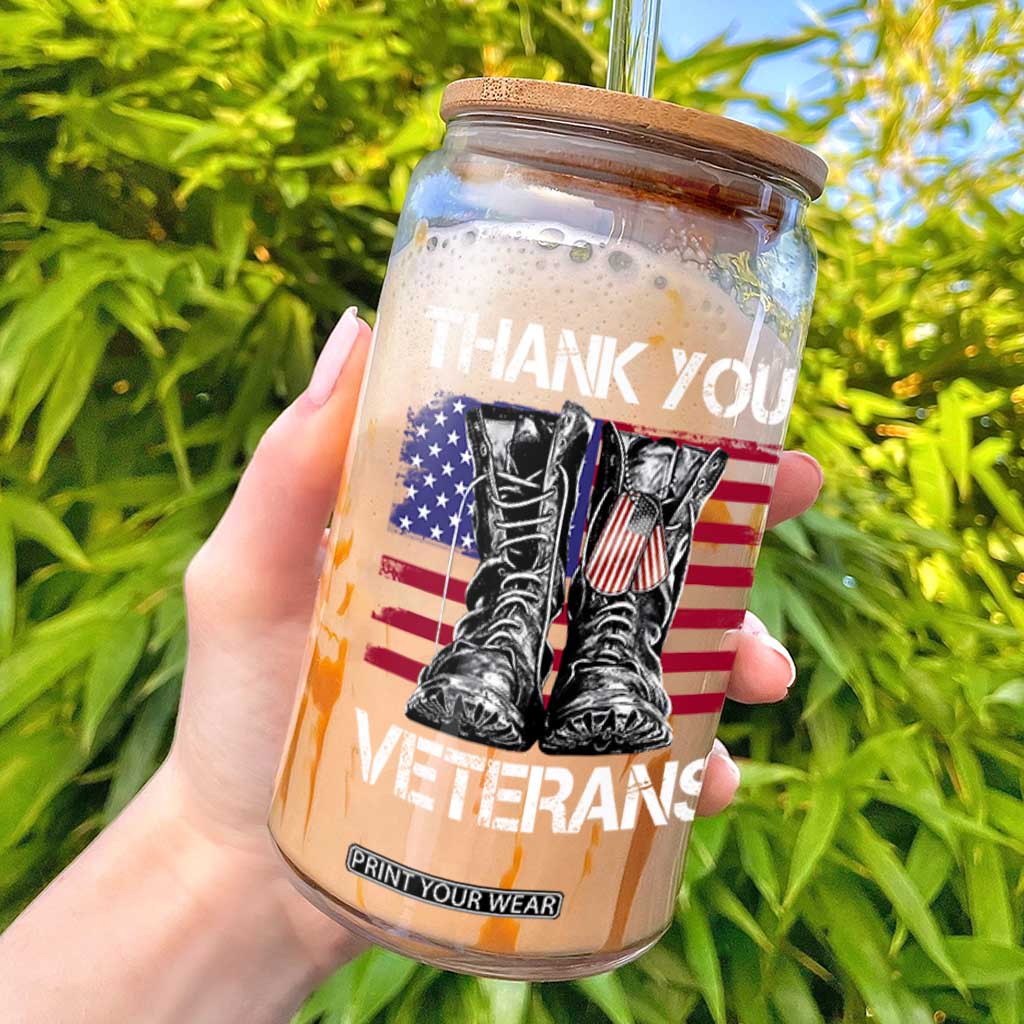 Thank You Veterans Glass Can American Flag Military Supportive Veterans Day TS10 Black Print Your Wear