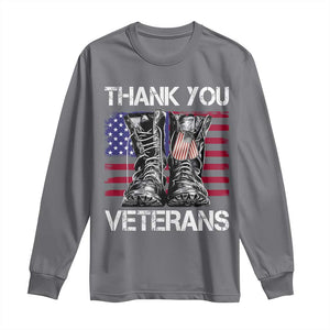 Thank You Veterans Long Sleeve Shirt American Flag Military Supportive Veterans Day TS10 Charcoal Print Your Wear