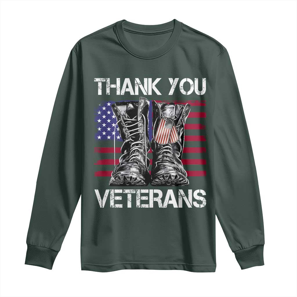 Thank You Veterans Long Sleeve Shirt American Flag Military Supportive Veterans Day TS10 Dark Forest Green Print Your Wear