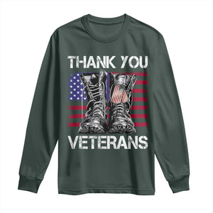 Thank You Veterans Long Sleeve Shirt American Flag Military Supportive Veterans Day TS10 Dark Forest Green Print Your Wear