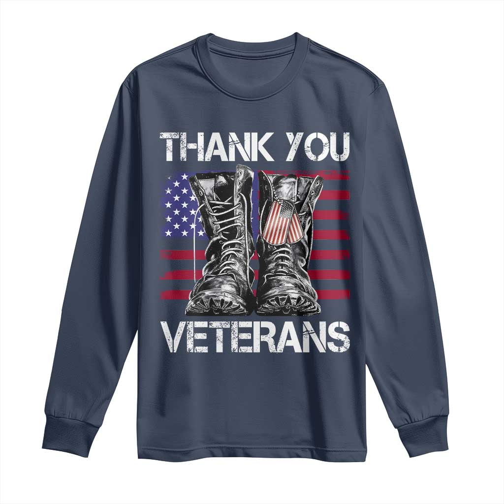 Thank You Veterans Long Sleeve Shirt American Flag Military Supportive Veterans Day TS10 Navy Print Your Wear