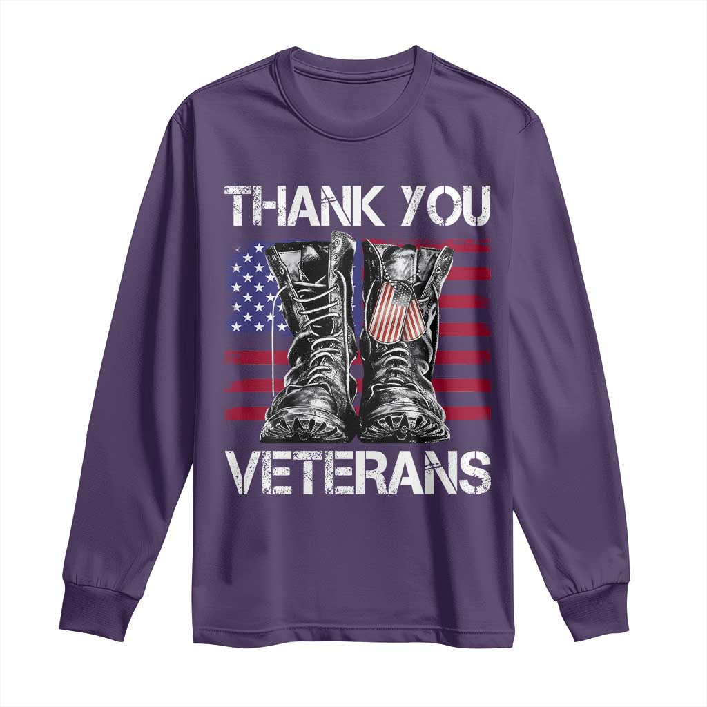 Thank You Veterans Long Sleeve Shirt American Flag Military Supportive Veterans Day TS10 Purple Print Your Wear