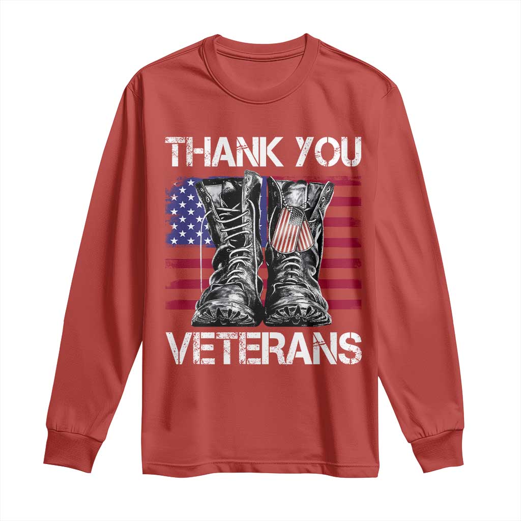 Thank You Veterans Long Sleeve Shirt American Flag Military Supportive Veterans Day TS10 Red Print Your Wear