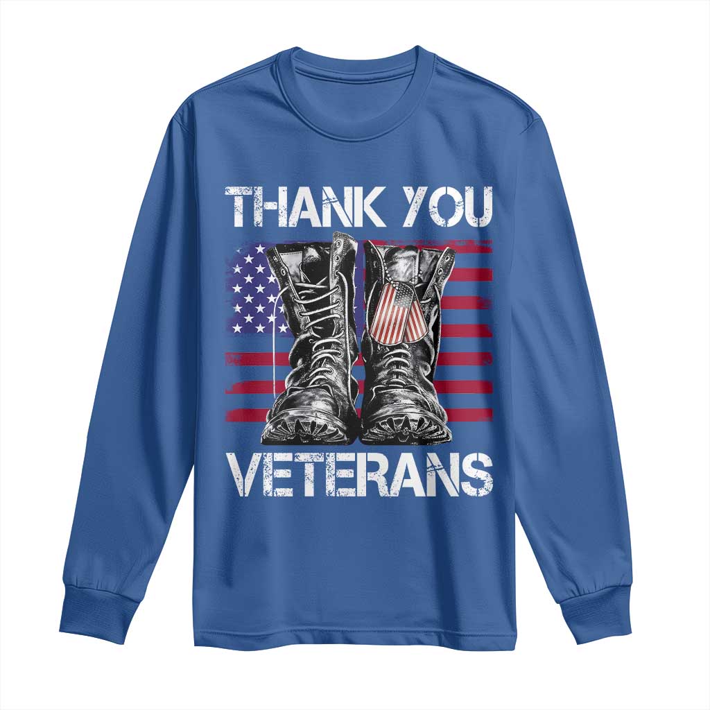 Thank You Veterans Long Sleeve Shirt American Flag Military Supportive Veterans Day TS10 Royal Blue Print Your Wear