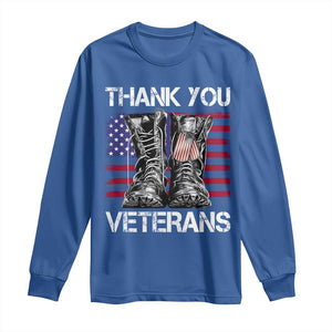Thank You Veterans Long Sleeve Shirt American Flag Military Supportive Veterans Day TS10 Royal Blue Print Your Wear