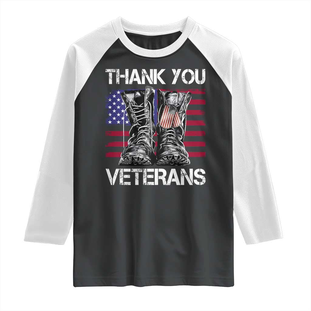 Thank You Veterans Raglan Shirt American Flag Military Supportive Veterans Day TS10 Black White Print Your Wear