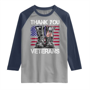 Thank You Veterans Raglan Shirt American Flag Military Supportive Veterans Day TS10 Sport Gray Navy Print Your Wear