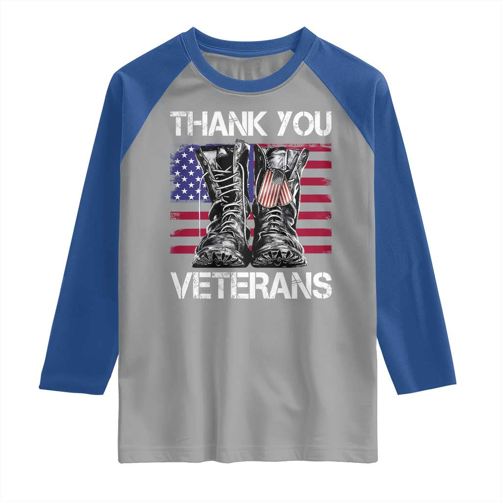 Thank You Veterans Raglan Shirt American Flag Military Supportive Veterans Day TS10 Sport Gray Royal Print Your Wear