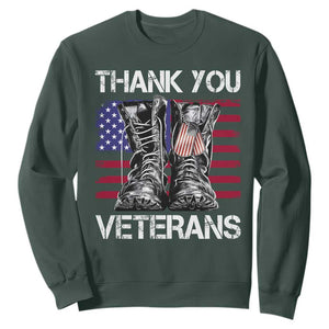 Thank You Veterans Sweatshirt American Flag Military Supportive Veterans Day TS10 Dark Forest Green Print Your Wear