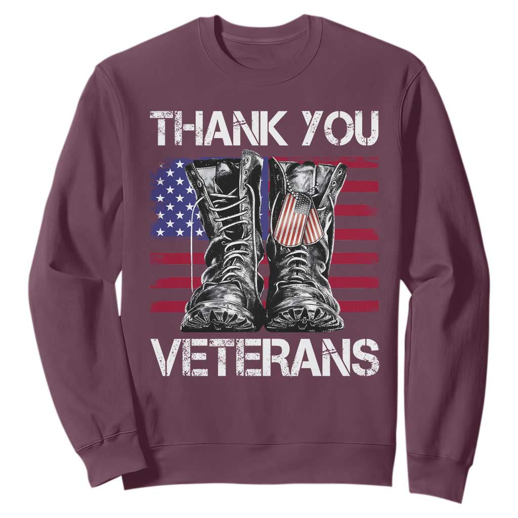 Thank You Veterans Sweatshirt American Flag Military Supportive Veterans Day TS10 Maroon Print Your Wear