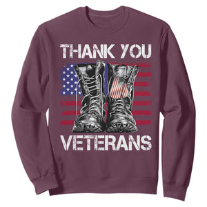 Thank You Veterans Sweatshirt American Flag Military Supportive Veterans Day TS10 Maroon Print Your Wear