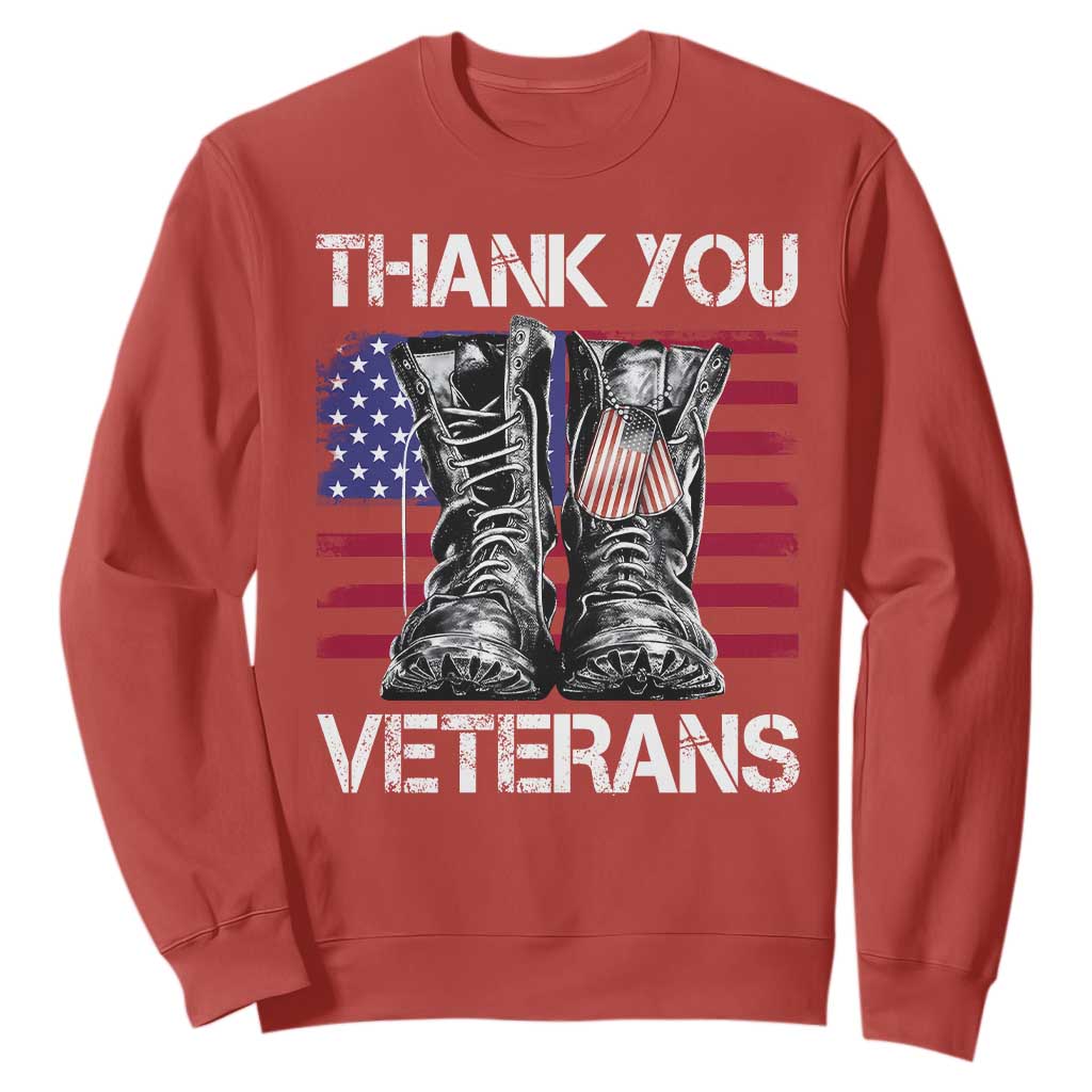 Thank You Veterans Sweatshirt American Flag Military Supportive Veterans Day TS10 Red Print Your Wear