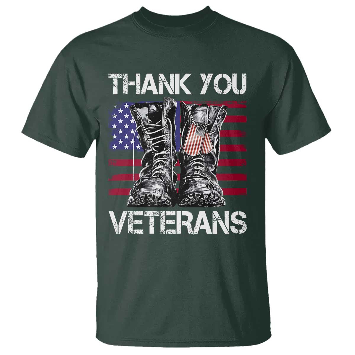 Thank You Veterans T Shirt American Flag Military Supportive Veterans Day TS10 Dark Forest Green Print Your Wear