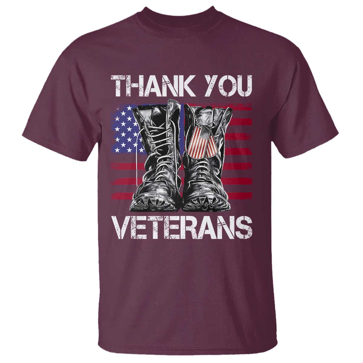 Thank You Veterans T Shirt American Flag Military Supportive Veterans Day TS10 Maroon Print Your Wear