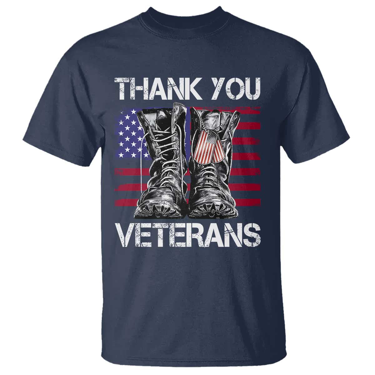 Thank You Veterans T Shirt American Flag Military Supportive Veterans Day TS10 Navy Print Your Wear