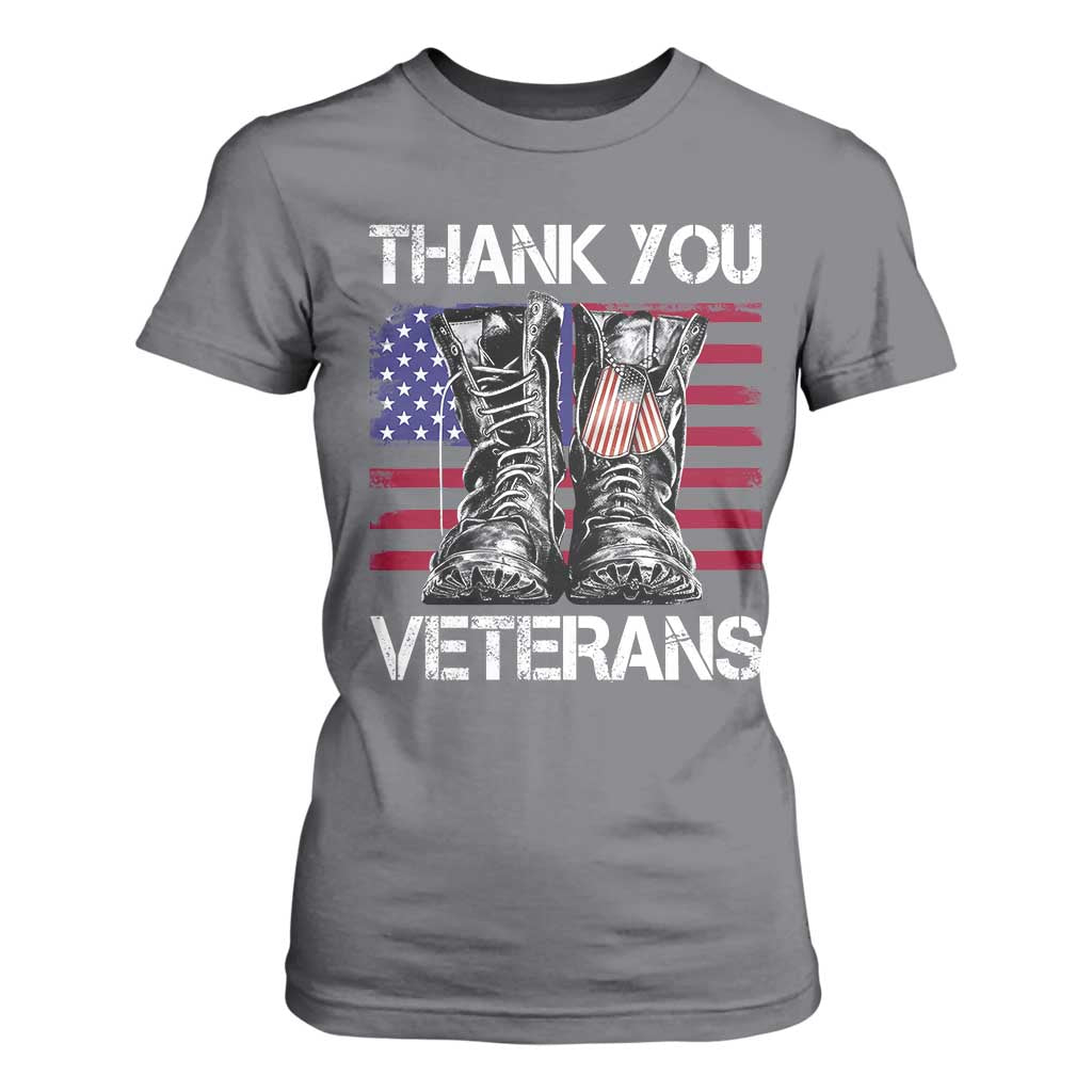 Thank You Veterans T Shirt For Women American Flag Military Supportive Veterans Day TS10 Charcoal Print Your Wear