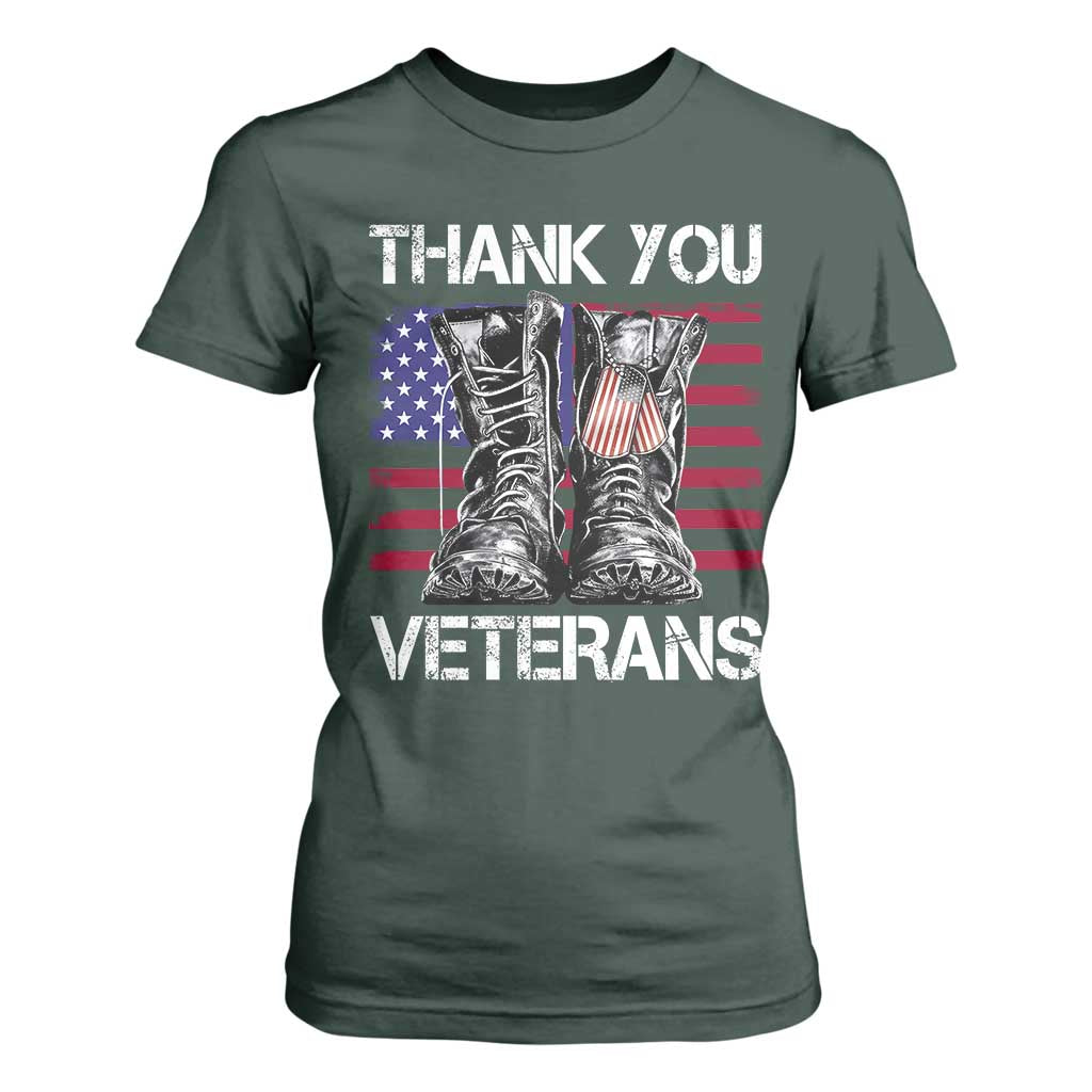 Thank You Veterans T Shirt For Women American Flag Military Supportive Veterans Day TS10 Dark Forest Green Print Your Wear