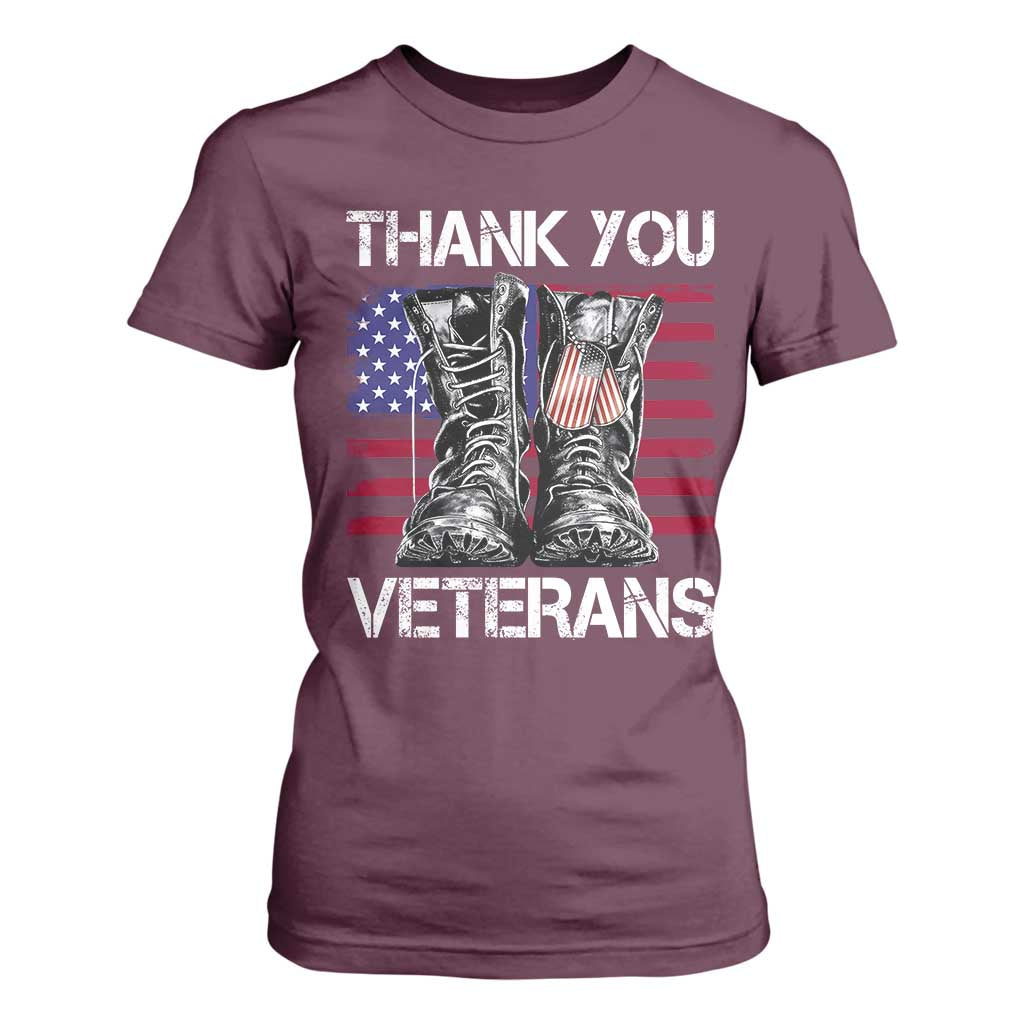 Thank You Veterans T Shirt For Women American Flag Military Supportive Veterans Day TS10 Maroon Print Your Wear