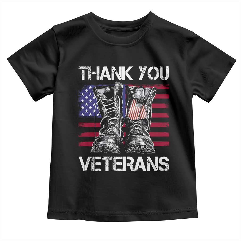 Thank You Veterans Toddler T Shirt American Flag Military Supportive Veterans Day TS10 Black Print Your Wear