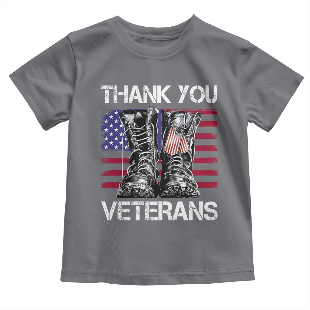 Thank You Veterans Toddler T Shirt American Flag Military Supportive Veterans Day TS10 Charcoal Print Your Wear