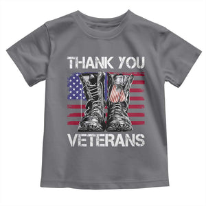 Thank You Veterans Toddler T Shirt American Flag Military Supportive Veterans Day TS10 Charcoal Print Your Wear