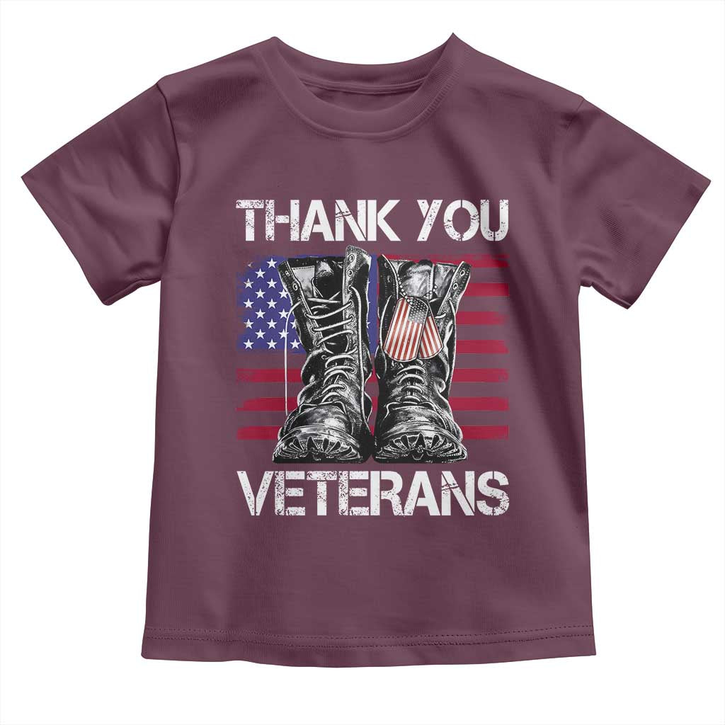 Thank You Veterans Toddler T Shirt American Flag Military Supportive Veterans Day TS10 Maroon Print Your Wear