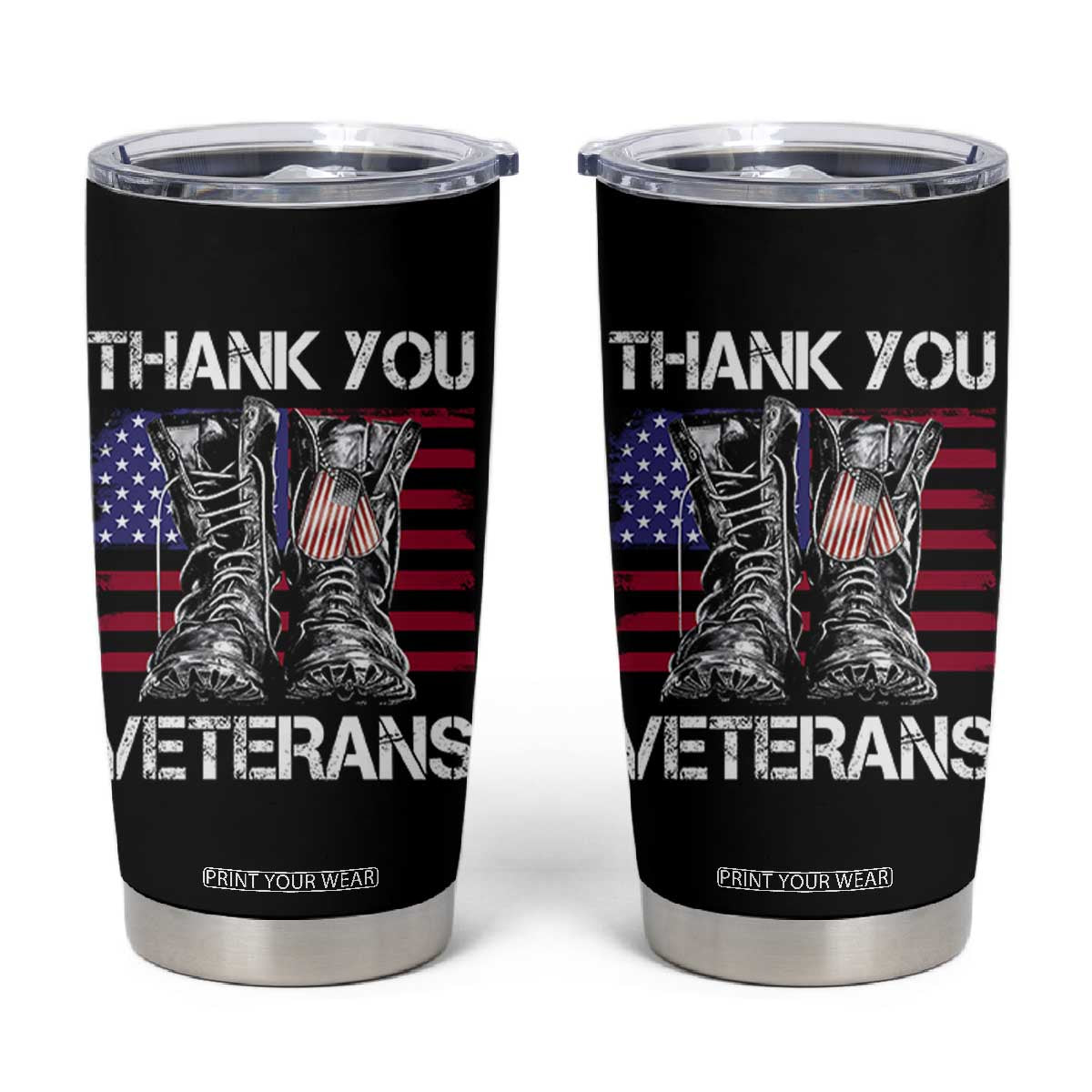 Thank You Veterans Tumbler Cup American Flag Military Supportive Veterans Day TS10 Black Print Your Wear