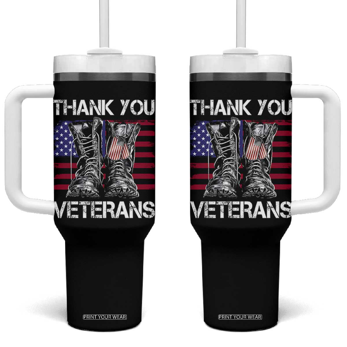Thank You Veterans Tumbler With Handle American Flag Military Supportive Veterans Day TS10 One Size: 40 oz Black Print Your Wear