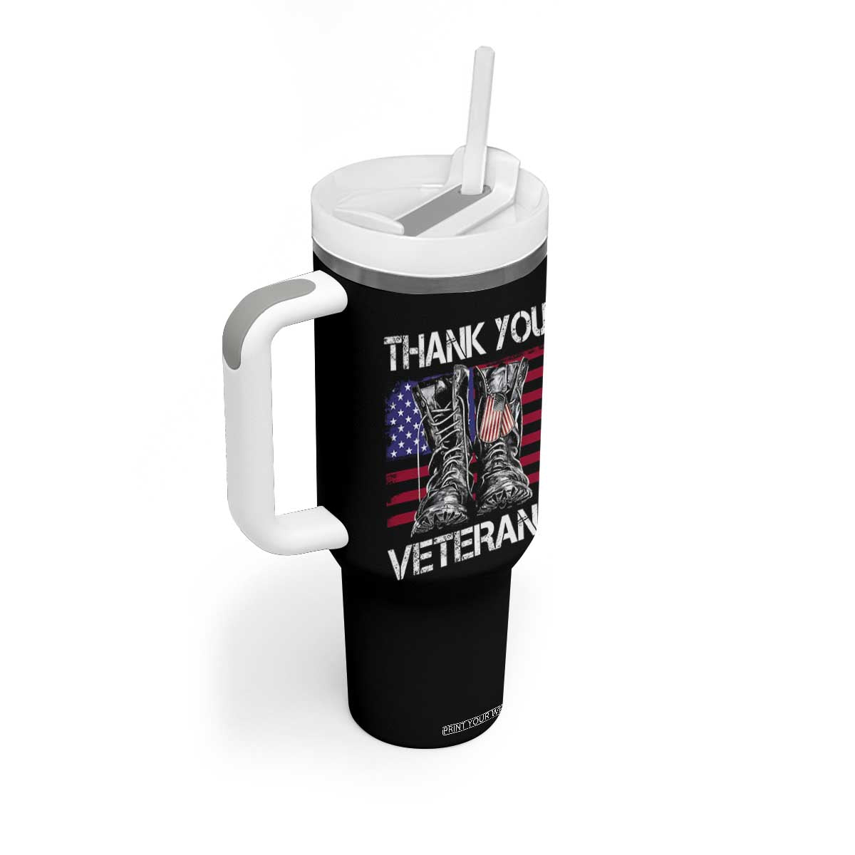 Thank You Veterans Tumbler With Handle American Flag Military Supportive Veterans Day TS10 Print Your Wear