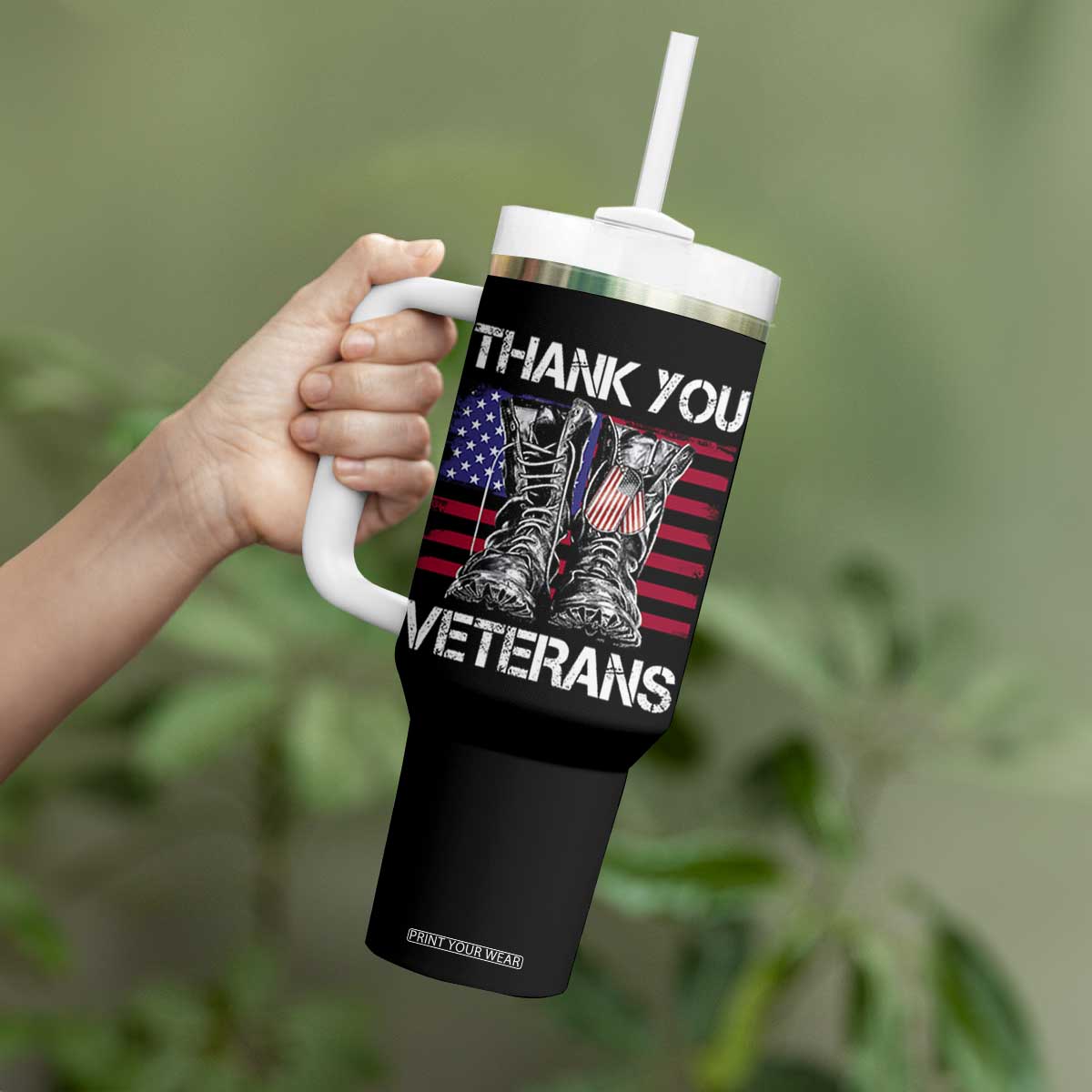 Thank You Veterans Tumbler With Handle American Flag Military Supportive Veterans Day TS10 Print Your Wear
