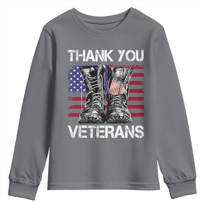 Thank You Veterans Youth Sweatshirt American Flag Military Supportive Veterans Day TS10 Charcoal Print Your Wear