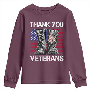Thank You Veterans Youth Sweatshirt American Flag Military Supportive Veterans Day TS10 Maroon Print Your Wear