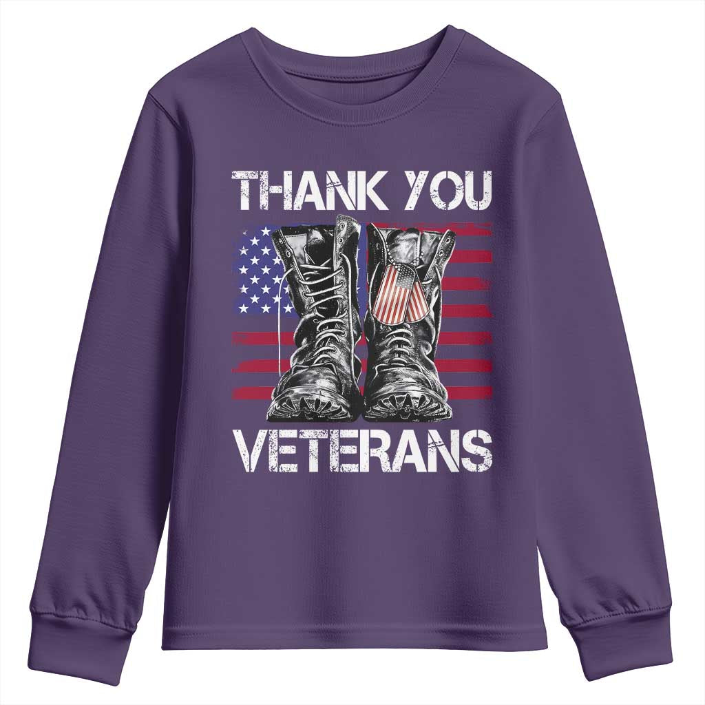 Thank You Veterans Youth Sweatshirt American Flag Military Supportive Veterans Day TS10 Purple Print Your Wear