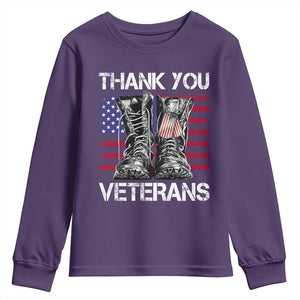 Thank You Veterans Youth Sweatshirt American Flag Military Supportive Veterans Day TS10 Purple Print Your Wear
