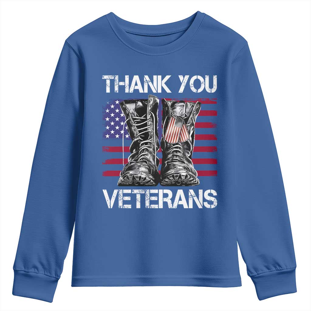 Thank You Veterans Youth Sweatshirt American Flag Military Supportive Veterans Day TS10 Royal Blue Print Your Wear